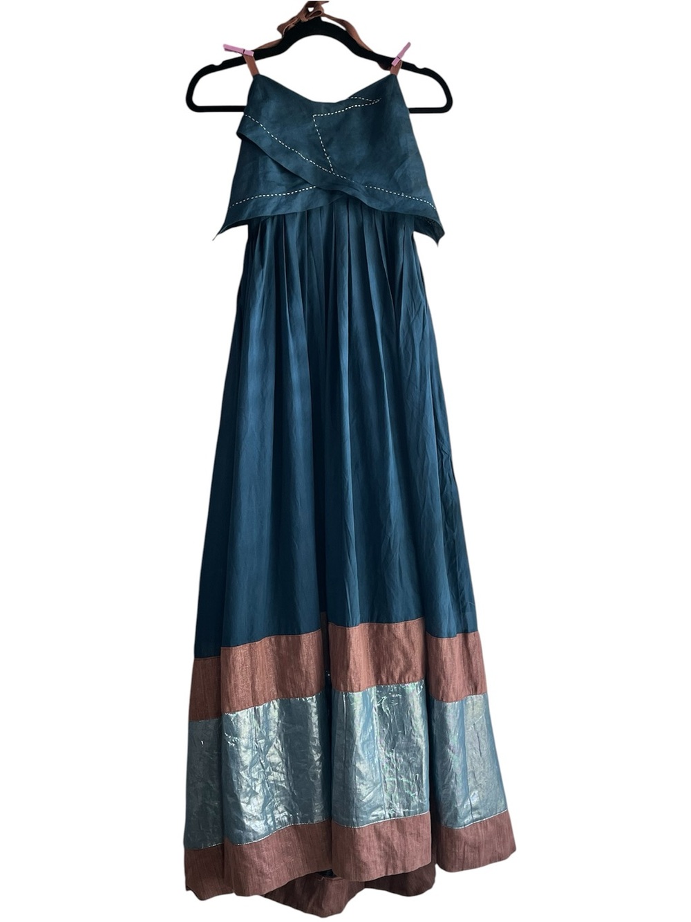Anthropologie BIAN Gleam Whimsical Blue Shimmer Tiered Maxi Dress Size Small